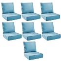 Outdoor Cushion Set for Patio Furniture, UV Resistant, Water Resistant - 6 Inch Thick Foam Garden Cushions – 22x24 Inch Patio Seat Covers for Chair/Sofa/Couch | Light Blue | 7-Pack |