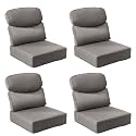 Outdoor Cushion Set for Patio Furniture, UV Resistant, Water Resistant - 6 Inch Thick Dual Layer Back Support Cushions– 24x24 Inch Patio Seat Covers for Chair/Sofa/Couch | Grey | 4-Pack |