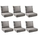 Outdoor Cushion Set for Patio Furniture, UV Resistant, Water Resistant - 6 Inch Thick Foam Garden Cushions– 24x24 Inch Patio Seat Covers for Chair/Sofa/Couch | Grey | 6-Pack |