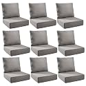 Outdoor Cushion Set for Patio Furniture, UV Resistant, Water Resistant - 6 Inch Thick Foam Garden Cushions – 22x24 Inch Patio Seat Covers for Chair/Sofa/Couch | Grey | 9-Pack |