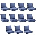 Outdoor Cushion Set for Patio Furniture, UV Resistant, Water Resistant - 6 Inch Thick Foam Garden Cushions – 22x24 Inch Patio Seat Covers for Chair/Sofa/Couch | Blue | 11-Pack |