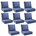 Outdoor Cushion Set for Patio Furniture, UV Resistant, Water Resistant - 6 Inch Thick Foam Garden Cushions – 22x24 Inch Patio Seat Covers for Chair/Sofa/Couch | Blue | 8-Pack |