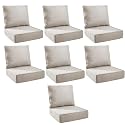Outdoor Cushion Set for Patio Furniture, UV Resistant, Water Resistant - 6 Inch Thick Foam Garden Cushions – 22x24 Inch Patio Seat Covers for Chair/Sofa/Couch | Beige | 7-Pack |