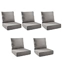 Outdoor Cushion Set for Patio Furniture, UV Resistant, Water Resistant - 6 Inch Thick Foam Garden Cushions– 24x24 Inch Patio Seat Covers for Chair/Sofa/Couch | Grey | 5-Pack |