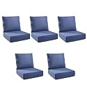 Outdoor Cushion Set for Patio Furniture, UV Resistant, Water Resistant - 6 Inch Thick Foam Garden Cushions– 24x24 Inch Patio Seat Covers for Chair/Sofa/Couch | Blue | 5-Pack |