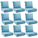 Outdoor Cushion Set for Patio Furniture, UV Resistant, Water Resistant - 6 Inch Thick Foam Garden Cushions – 22x24 Inch Patio Seat Covers for Chair/Sofa/Couch | Light Blue | 9-Pack |