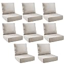 Outdoor Cushion Set for Patio Furniture, UV Resistant, Water Resistant - 6 Inch Thick Foam Garden Cushions – 22x24 Inch Patio Seat Covers for Chair/Sofa/Couch | Beige | 8-Pack |