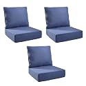 Outdoor Cushion Set for Patio Furniture, UV Resistant, Water Resistant - 6 Inch Thick Foam Garden Cushions– 24x24 Inch Patio Seat Covers for Chair/Sofa/Couch | Blue | 3-Pack |