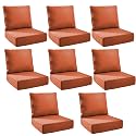 Outdoor Cushion Set for Patio Furniture, UV Resistant, Water Resistant - 6 Inch Thick Foam Garden Cushions – 22x24 Inch Patio Seat Covers for Chair/Sofa/Couch | Orange | 8-Pack |