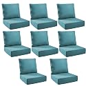 Outdoor Cushion Set for Patio Furniture, UV Resistant, Water Resistant - 6 Inch Thick Foam Garden Cushions– 24x24 Inch Patio Seat Covers for Chair/Sofa/Couch | Peacock Green | 8-Pack |