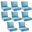 Outdoor Cushion Set for Patio Furniture, UV Resistant, Water Resistant - 6 Inch Thick Foam Garden Cushions – 22x24 Inch Patio Seat Covers for Chair/Sofa/Couch | Light Blue | 8-Pack |