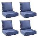Outdoor Cushion Set for Patio Furniture, UV Resistant, Water Resistant - 6 Inch Thick Foam Garden Cushions– 24x24 Inch Patio Seat Covers for Chair/Sofa/Couch | Blue | 4-Pack |