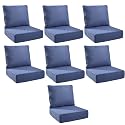 Outdoor Cushion Set for Patio Furniture, UV Resistant, Water Resistant - 6 Inch Thick Foam Garden Cushions– 24x24 Inch Patio Seat Covers for Chair/Sofa/Couch | Blue | 7-Pack |