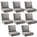 Outdoor Cushion Set for Patio Furniture, UV Resistant, Water Resistant - 6 Inch Thick Foam Garden Cushions– 24x24 Inch Patio Seat Covers for Chair/Sofa/Couch | Grey | 8-Pack |