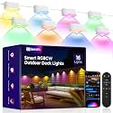Outdoor Deck Lights 16 Packs, Smart RGBCW Fence Light, 100+ Scene Modes, Dual Lens LED String Lights with APP/Voice/Remote Control, IP65 Waterproof for Halloween Christmas Decor, 105ft White