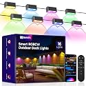 Outdoor Deck Lights 16 Packs, Smart RGBCW Fence Light, 100+ Scene Modes, Dual Lens LED String Lights with APP/Voice/Remote Control, IP65 Waterproof for Halloween Christmas Decor, 105ft Black