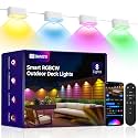 Outdoor Deck Lights 8 Packs, Smart RGBCW Fence Light, 100+ Scene Modes, Dual Lens LED String Lights with APP/Voice/Remote Control, IP65 Waterproof for Halloween Christmas Decor, 52ft White