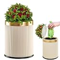 Tegneo Outdoor Dog Poop Trash Can, Plant Styled Small Garbage Can with Lid, Dog Waste Trash Can, Backyard, Patio Waste Bin for Dog Poop, 2.6 Gal, Cream