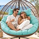 Outdoor Double Egg Chair Cushion Replacement Waterproof Thickened Cotton Hanging Basket Egg Chair Cushion 55x35 Inch Universal Fit for Patio Swing Chair (Teal) (Cushion ONLY)