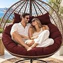 Outdoor Double Egg Chair Cushion Replacement Waterproof Thickened Cotton Hanging Basket Egg Chair Cushion 55x35 Inch Universal Fit for Patio Wicker Swing Chair (Red) (Cushion ONLY)