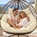 Outdoor Double Egg Chair Cushion Replacement Waterproof Thickened Cotton Hanging Basket Egg Chair Cushion 55x35 Inch Universal Fit for Patio Wicker Swing Chair (Biege) (Cushion ONLY)