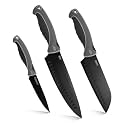 OUTDOOR EDGE ErgoMax Chef Selection Knife Set - Includes Chef, Santoku &amp; Kitchen Serrated Utility Knife, Great for Cooking, Meal Prep &amp; Home Kitchens