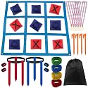 Outdoor Game Set, Kanosan Outside Giant Tic Tac Toe Bean Bag Toss Games,3 Legged Race Bands, Catch Tail Game, Field Day Birthday Party Family Reunion Carnival Yard Lawn Easter Games 28PCS