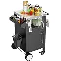Outdoor Grill Cart with Patio Furniture, Outdoor Grill Table with Storage,Rolling Bar Cart Outdoor BBQ Cart with Hooks and Spice Rack for Grilling Accessories, Black