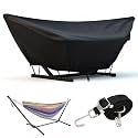 Outdoor Hammock Cover with Zip and Elastic Ropes, Made of 420D high-Strength Fabric, Features Adjustable Buckles, for Outdoor Universal Hammocks, Waterproof, Windproof (13-14FT,Black)