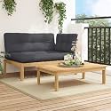 2-Piece Acacia Wood Outdoor Sectional Anthracite Modular