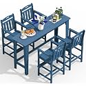 Outdoor Patio Bar Height Table and Tall Adirondack Chairs Set of 4, All-Weather HDPE High Top Rectangle Pub Furniture for Outside Balcony Bistro Backyard Pool Deck | 5-Pieces, Navy Blue