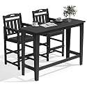 Outdoor Patio Bar Height Table and Tall Adirondack Chairs Set of 2, All-Weather HDPE High Top Long Rectangle Pub Furniture for Outside Balcony Bistro Backyard Pool Deck | 3-Pieces, Black