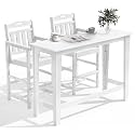 Outdoor Patio Bar Height Table and Tall Adirondack Chairs Set of 2, All-Weather HDPE High Top Long Rectangle Pub Furniture for Outside Balcony Bistro Backyard Pool Deck | 3-Pieces, White