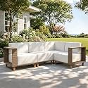 MIXPATIO Patio Sectional Furniture Set, 4 Piece Outdoor Yellow Rattan Modular Sofa Couch Set, Deep Seating Conversation Set with 10" Extra Thick Cushions, Low Profile Deck Backyard Lawn Furniture