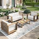 MIXPATIO Outdoor Patio Furniture Set, 5 Piece Outdoor Rattan Wicker Sofa Couch, Conversation Sets with 2 Single Sofa, 2 Armchairs and Coffee Table for Deck Backyard Lawn