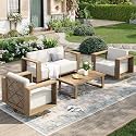 Outdoor Patio Furniture Set, 5 Piece Outdoor Rattan Wicker Sofa Couch, Conversation Sets with 2 Swivel Sofa, 2 Armchairs and Coffee Table for Deck Backyard Lawn