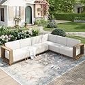 MIXPATIO Patio Furniture Set, 6 Piece Outdoor Sectional Yellow Rattan Wicker Sofa Couch, L Shaped Outdoor Conversation Sets with 10" Extra Thick Cushions, Low Profile Deck Backyard Lawn Furniture