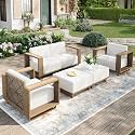 MIXPATIO Patio Furniture Set, 5 Piece Outdoor Wicker Couch Set, Deep Seating Yellow Rattan Conversation Sets with 10" Thick Cushions, 5.5" Wide Armrest, Low Profile Deck Backyard Lawn Furniture