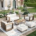 MIXPATIO Patio Furniture Set with Swivel Chairs &10" Thick Cushion,Beige