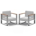 2 Pieces Outdoor Aluminum Armchair, Modern Patio Patio Furniture with Wide Seat and Thick Cushions, All-Weather Oversized Couch for Deck, Porch