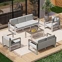 Aluminum Outdoor Patio Furniture Set, 7 Seats Outdoor Patio Conversation Sets with Ergonomic Seat and Wide Washable Thick Cushions, Modern Patio Sectional Furniture for Balcony, Porch (Gray)