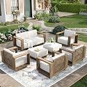 MIXPATIO Outdoor Patio Furniture Set, 8 Piece Outdoor Rattan Wicker Couch, Conversation Sets with 2 Swivel Sofas, 2 Leg Sofa, 2 Armchairs and 2 Ottomans for Deck Backyard Lawn
