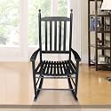 Outdoor Rocking Chairs, Solid Wood Oversized Patio Rocking Chairs, All Weather Resistant Porch Rocker, Wide Seat & Slatted Back Porch Rockers for Outside, 250LBS Capacity, Black