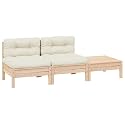 Outdoor Sectional Sofa Set of 3 Modular Design Solid Pinewood Frame Cream Cushions Waterproof Polyester Cover Durable Patio Furniture