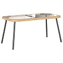 Outdoor Side Wicker Patio Rattan Bistro Coffee Table with Glass Top for Garden,Porch,Backyard, Natural 35.4x17.7x16.9 in Poly Rattan,-317