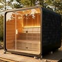 Outdoor Steam Sauna 4-6 Person, Canadian Red Cedar Saunas, 6KW ETL Toule Heater, 220V 2 Level Benches Front Glass Wall, Large Space Full Size Spa,Premium Lighting (120-195°F)