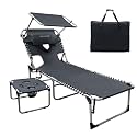 Outdoor Tanning Chair with Sun Canopy Shade &amp; Face Hole, Folding Lounge Chair with Beach Table and Carry Bag for Poolside Sunbathing Lawn
