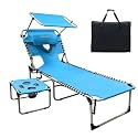 Outdoor Tanning Chair with Sun Canopy Shade & Face Hole, Folding Lounge Chair with Beach Table and Carry Bag for Poolside Sunbathing Lawn