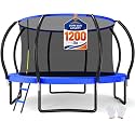 Outdoor Trampoline with Net for Kids 8FT 10FT 12FT 14FT 15FT 16FT 1200LBS Weight Capacity, Kids Trampoline with Non-Slip Ladder and Gloves, Recreational Backyard Large Tramp for Kids & Adults