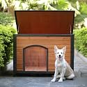 Outdoor Wooden Dog House, Weatherproof, Chew Resistant Metal Frame